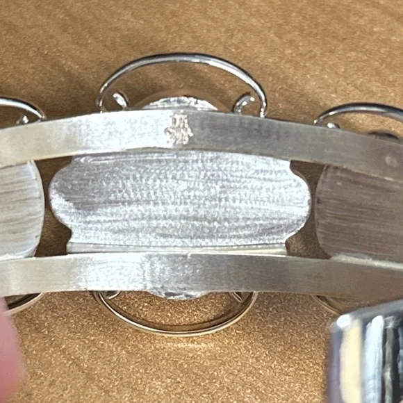 Rhodochrosite with small turquoise & lapis accents sterling silver cuff - Picture 10 of 10